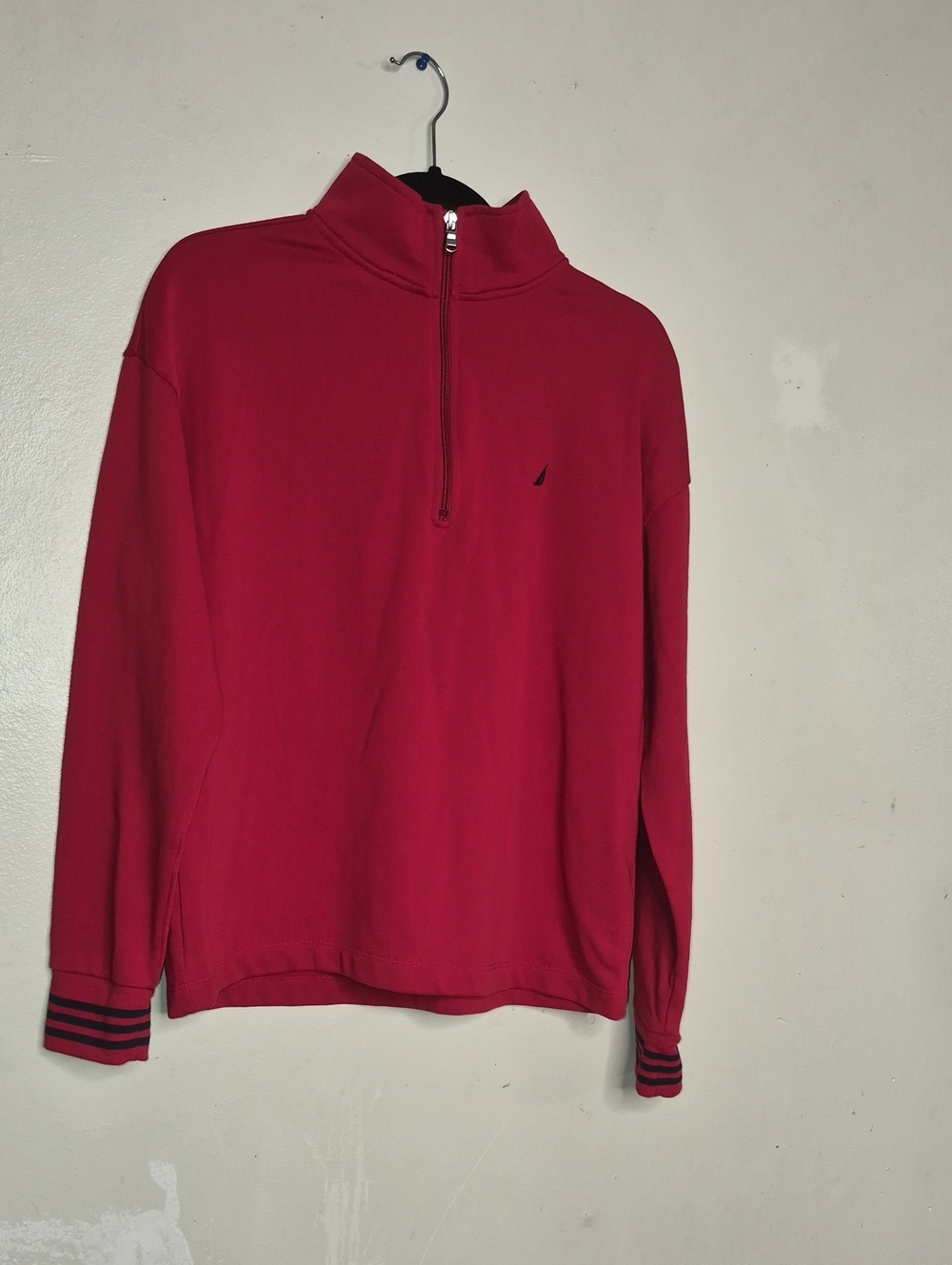 Nautica Men’s Red Half-Zip Sweater with Striped Cuffs